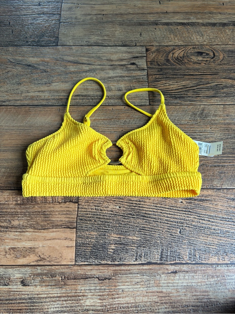aerie Yellow Textured Cutout Bralette Swim Top
